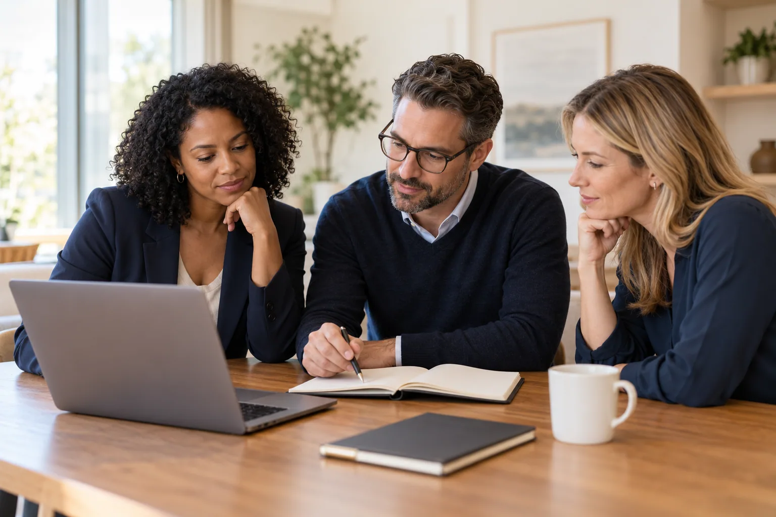 Professionals collaborating in a bright office